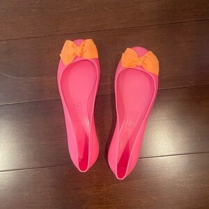 nwot/nwob J. Crew Factory Rainy Day Ballet Flats Pink & Orange jelly bow Flats 6